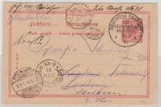 Deutsche Seepost Ost- Afrikanische- Hauptlinie, a, 1891, auf DR 10 RPfg.- GS, gelaufen nach Dresden, weiter nach Striesen