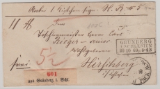 NDP, 1869, Mi.- Nr.: 15 + 18 als MiF (rs.) auf Paketbegleitbrief für ein Paket von Grünberg nach Hirschberg