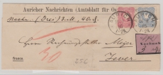 Pfennig, 1885, Mi.- Nr.: 41 + 42 als MiF auf Nachnahme- Fernbrief von Aurich nach Jever