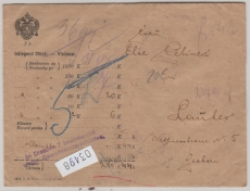 Österreich, 1915, 54 Heller MiF rs. auf Auslands- Wertbrief von Kourim nach Lauter