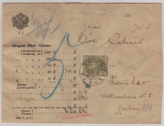 Österreich, 1915, 54 Heller MiF vs. und  rs. auf Auslands- Wertbrief von Kourim nach Lauter
