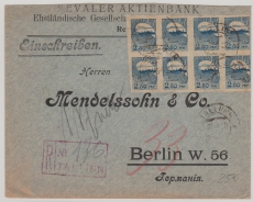 Estland, 1922, 2,5 Mk. (8x) als MeF auf Einschreiben- Auslandsbrief von Tallinn nach Berlin