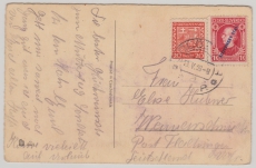 CSSR / Slovenien 5. 1939, 20 Heller (CSSR) + 1 Korun. Überduck (Slovensky Stat) als MiF auf Auslandspostkarte nach D