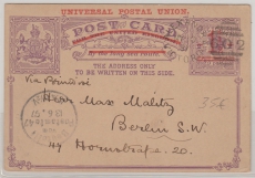 Australien, Victoria, 1897,1 1/2 Penny- Überdruck- GS (Grau- Lila), gelaufen als Auslands- postkarte, von Alexandra nach Berlin