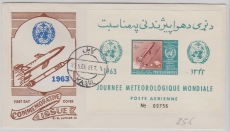 Afghanistan, 1963, Block zum internationalem Jahr der Meterologie, 1963, auf FDC, nicht gelaufen