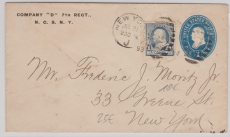 USA, 1893 (?), 1 Ct.- GS- Umschlag + 1Ct. Zusatzfrankatur als Ortsbrief innerhalb New York´s