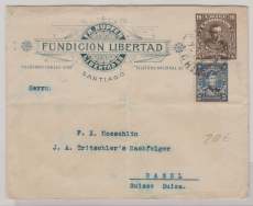 Chile, 1913, 15 Cent. Privat- GS- Umschlag + 5 Cent. Zusatzfrankatur als Auslandsbrief von Santiago nach Basel (CH)