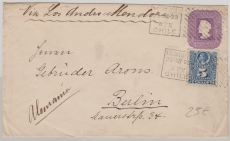 Chile, 1899, 5 Centimos - GS- Umschlag, + 5 Cent. als Zusatzfr., als Auslandsbrief gelaufen von Santiago nach Berlin