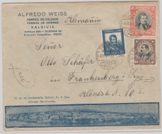 Chile, 1935, 2,90 Pesos MiF auf hochdekorativem Auslands- Werbebriefumschlag von Valdivia nach Frankenberg (D.)