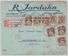 Dänemark, 1923, 70 Öre MiF auf Auslands- Einschreiben von Kopenhagen nach Schwarzenberg (D.)