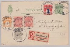 Dänemark, 1926, 8 Öre- Überdruck- GS- Anwortkarte (Frageteil) + 24 Öre- GS Ausschnitte als Zusatz, auf R- Karte innerhalb Kopenhagens