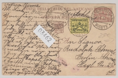 Vatikan, 1931, 75. Ct- GS- Postkarte + 5 Ct- 10 Lire vs. + rs. als Zusatzfrankatur, gelaufen vom Vatkan nach Berlin