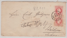 Österreich, ca. 1860, 5 kr.- GS- Umschlag + ebensoche Zusatzfrankatur, als Auslandsbrief von Trautenau nach Bautzen