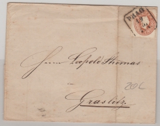 Österreich, ca. 1860, 10 Kr. EF auf Brief von Prag nach Grastitz (heute Tschechien)