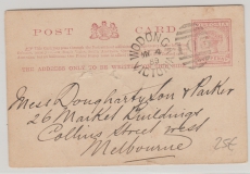 Australien / Victoria, 1889, One- Penny-GS- Karte gelaufen von Wodonga nach Melbourne