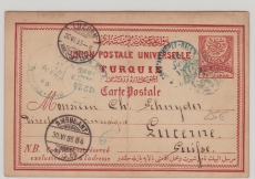 Türkei, Osmanisches Reich, 1886, 20 Paras- GS- Karte als Auslandspostkarte von Constantinopel nach Luzern (CH)