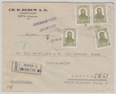 Bulgarien, 1931, 3 Leva (4x) als MeF auf Auslands- Einschreiben von Sofia nach Berlin