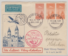 Dänemark, 1939, 35 Öre MiF auf Luftpost- Erstflugbrief von Viborg nach Kopenhagen