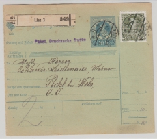 Österreich, KuK- Zeit, 1911, 10 H. Paket- GS- Karte + 30 Heller Zusatzfr., für ein Inlands- Paket von Linz nach Pichl