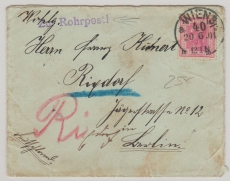 Österreich, KuK- Zeit, 1901, 10 Heller EF, auf Auslands- Rohrpostbrief (innerhalb Berlin´s!) von Wien nach Berlin