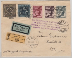 Österreich, 1929, 115 Groschen MiF (9 gr. rs.) auf Auslands- Luftpostbrief von Graz nach Kreitz (CSR)