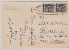 Vatikan, 1948, 5 L. (2x) Überdruck- Werte als MeF auf Auslands- Bildpostkarte vom Vatikan nach Sauerbrunn (A)
