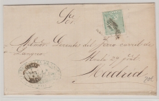 Spanien, ca. 1870, 10 Peseta EF auf Brief von ... nach Madrid