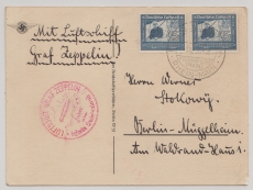 DR, 1938, MeF auf Zeppelinkarte, per Sudetenlandfahrt, von FF/M, via Reichenberg nach Berlin, rs. Propagandakarte