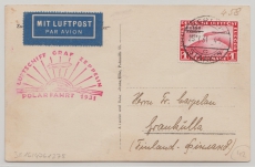 DR, 1931, DR. Mi.Nr.: 456 EF auf Zeppelinkarte, per Polarfahrt, von Berlin, via Leningrad nach Graukulla (FI!), geprüft!