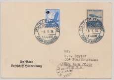 DR, 1936, MiF auf Zeppelinkarte zur 1. Europa- Nordamerikafahrt des LZ 129, 1936, Bordpost nach New York