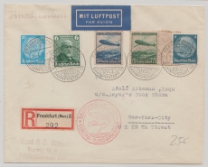 DR, 1936, MiF auf Einschreiben- Luftpost- Auslandsbrief, per Zeppelin von FF/M nach New York (USA)