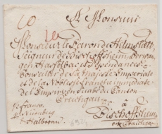 Bayern, ca. 1700, Briefumschlag mit 8- zeiliger Anrede von ... (?) nach Bischofsheim