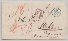 Frankreich, 1834, Brief aus Paris nach Wohlen (CH), mit div. Tax- und Transitvermerken