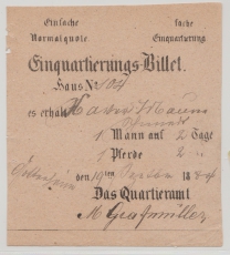 Hessen, 1884, Einquartierungsbeleg für 1 Mann und 1 Pferd für 2 Tage, aus Hattersheim (?), Hessen