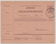 Stadtpost Rostock Courier, 1900, ungebrauchte Geldanweisung, aber abgestempelt 1900 (1. mir bekannte Stück!)
