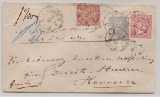 NDP, ca. 1870, 1 Gr.- GS Umschlag + Mi.- Nr.: 16 + 17 als Zusatzfrankatur als MiF auf Wertbrief von Emden nach Hannover