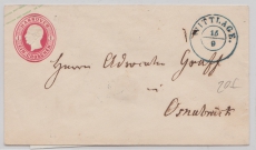 Hannover, 1859, 1 Gr.- GS- Umschlag (Mi.- Nr.: U5II) gebraucht als Fernbrief von Wittlage (netter vorphila-Stempel!) nach Osnabrück