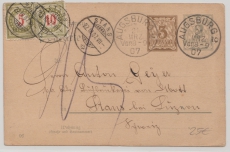 Bayern / Schweiz, 1907, 5 Pfg.- GS- Karte + Schweizer Nachporto, gelaufen von Augsburg nach Stans (CH)