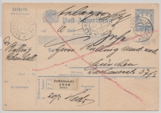 Bayern, 1901, 20 Pfg.- Postanweisungs- GS, gelaufen von Bad Reichenhall nach München (und zurück?)