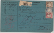 Bayern, 1886, 80 Pfg. MiF auf Auslandspaketkarte für 1 Paket von Pimasens nach Genf (?)