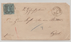 T + T, 1859, 1 Gr. (Mi.- Nr.: 4) als EF auf Fernbrief von Rinteln nach Cassel