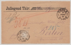 DR, 1874, Mi.- Nr.: 22 als EF auf Wertbrief- Vorderseite, eines Wertbriefes von Thorn (Hufeisenstempel!) nach Berlin