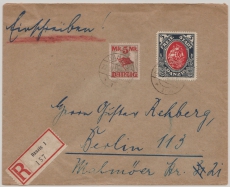 Danzig, 1922, Mi.- Nrn: 30 + 61 als MiF auf Einschreiben- Fernbrief von Danzig nach Berlin