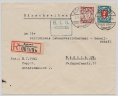 Danzig, 1938, Mi.- Nr.: 193 xa + 200yba als MiF auf Einschreiben- Fernbrief von Danzig nach Berlin