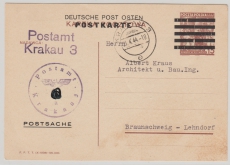 GG, 1944, Polnische GS mit Überdruck, als Formularaufbrauch verwendet, als Karte von Krakau nach Braunschweig