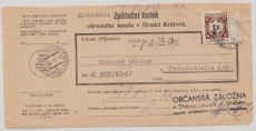 B + M, 1941, Mi.- Nr.: D 6, als EF auf Rückschein von Königsgrätz nach Hohenbruck und zurück