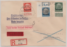 D. Dt. Dienstpost Lothringen, 1940, Mi.- Nr.: 15 (Eck- OR + Pl. Nr.!) u.a., als MiF auf Eilboten- Einschreiben von Metz nach Lössnitz