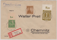 92 u.a. (937 PORndgz) auf Fernbrief- Einschreiben vom Postamt Weimar nach Chemnitz