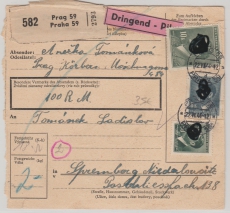 B + M, 1944, Mi.- Nr.: 107 u.a. als MiF auf Paketkarte, für ein Eil- Wertpaket von Prag nach Spremberg, rs. mit Ankunftstempel