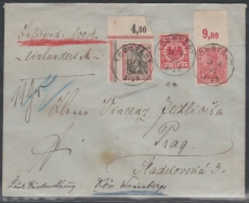 Germania, 1902, Mi.- Nr.: 47, 56a POR + 75 POR B als MiF auf Auslands-Wertbrief von Lobstädt nach Prag, FA Kroschel, VPEX